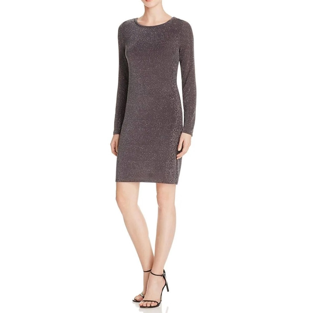 MICHAEL KORS Dark Gray Silver Evening Dress Boat Neck Size Medium